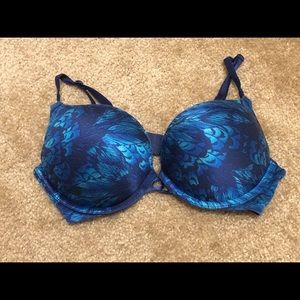 Victoria secret miraculous plunge blue feather bra
